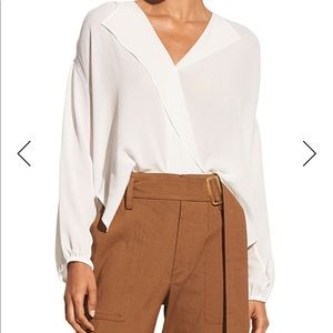 NWT Vince Shirred Silk Crepe Popover Blouse